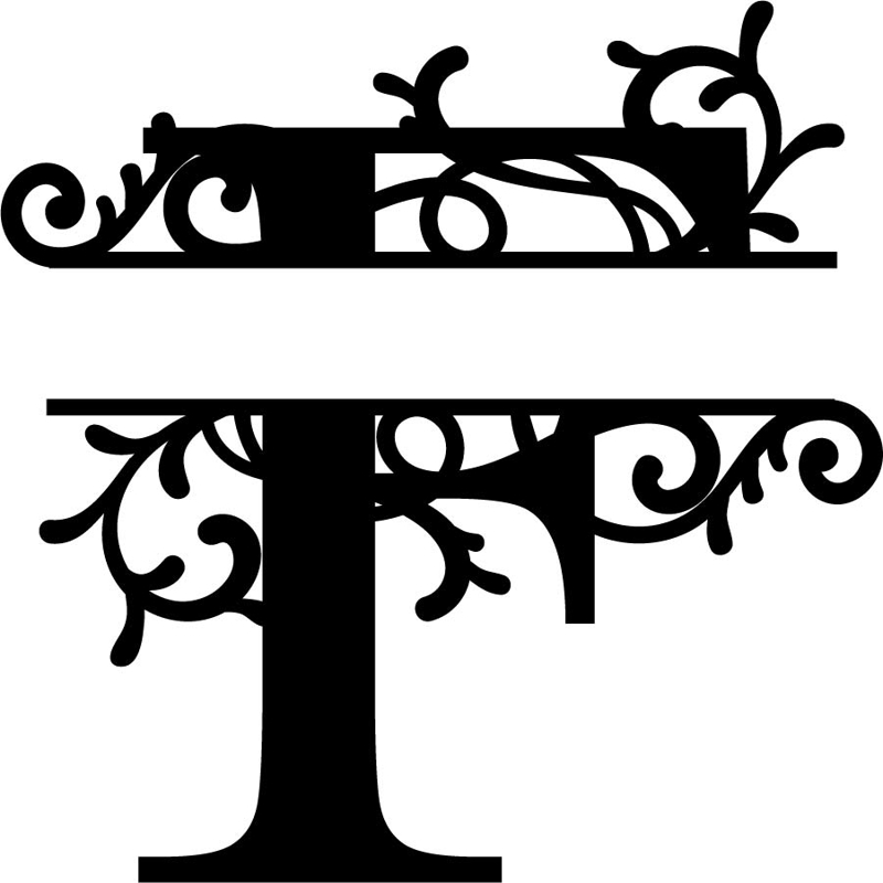 طرح مونوگرام شکفته حرف F مناسب برای استفاده در دستگاه های cnc چوب و cnc لیزر - flourished split monogram f letter eps file