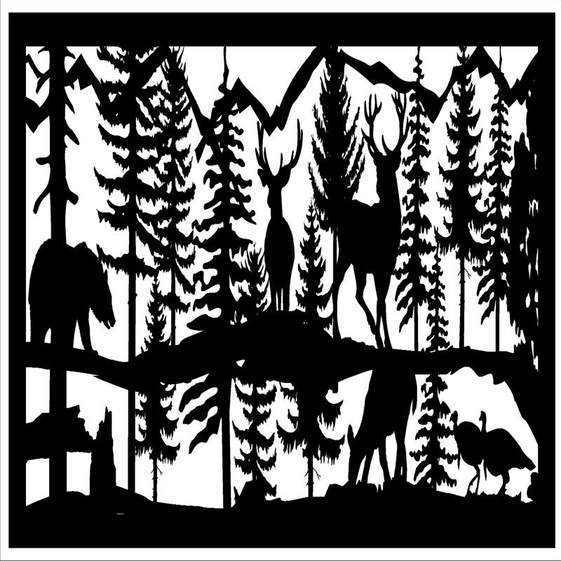 طرح پلاسمای هنری ۲۴ در ۴۸ اینچ، ۲ بوقلمون، ۲ دلار، ۱ ماده گوزن و ۱ خرس مناسب برای استفاده در دستگاه های cnc چوب و cnc لیزر - 24 x 48 2 turkeys 2 bucks 1 doe 1 bear plasma art dxf file