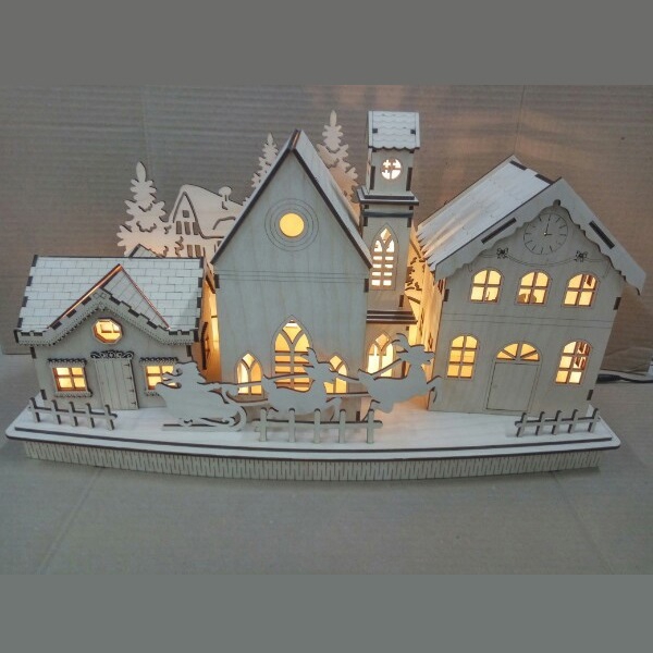 طرح تزئینات مرکزی دهکده کریسمس مناسب برای استفاده در دستگاه های cnc چوب و cnc لیزر - laser cut christmas village centerpiece decor cdr file
