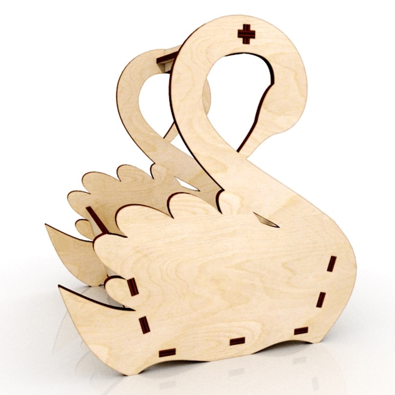 طرح جعبه گل قو چوبی مناسب برای استفاده در دستگاه های cnc چوب و cnc لیزر - laser cut wooden swan flower box basket cdr file