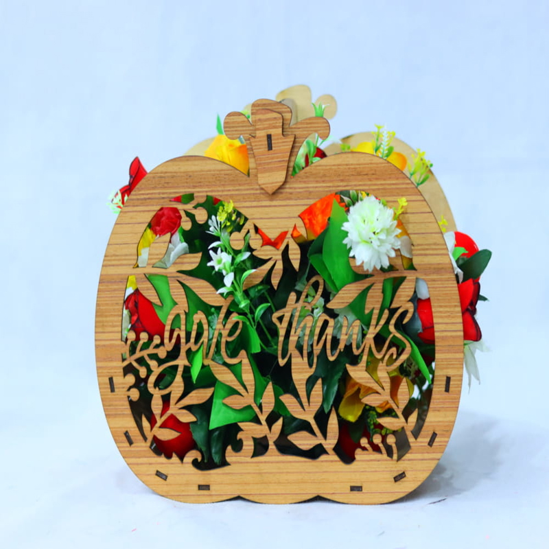 طرح سبد کدو حلوایی طرح شکرگزاری مناسب برای استفاده در دستگاه های cnc چوب و cnc لیزر - laser cut thanksgiving pumpkin basket give thanks sign cdr file