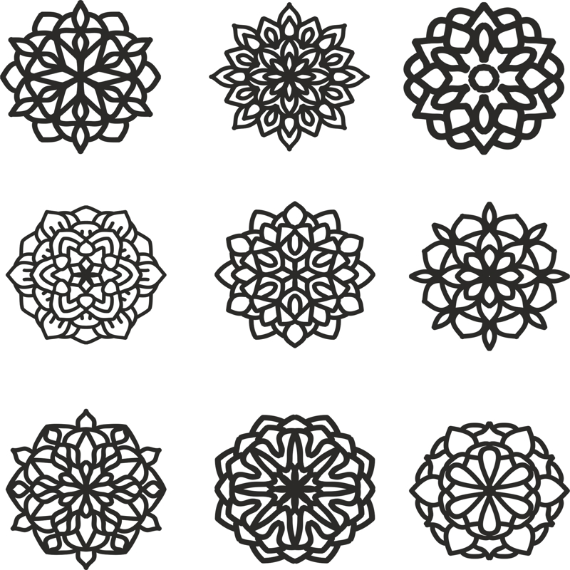 طرح مجموعه ماندالا (چرخ هستی) 9 مناسب برای استفاده در دستگاه های cnc چوب و cnc لیزر - mandala 9 set cdr file
