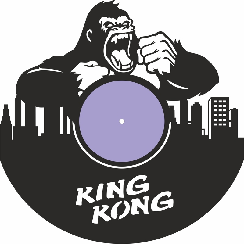 طرح ساعت دیواری وینیل کینگ کونگ مناسب برای استفاده در دستگاه های cnc چوب و cnc لیزر - laser cut king kong vinyl record wall clock cdr file