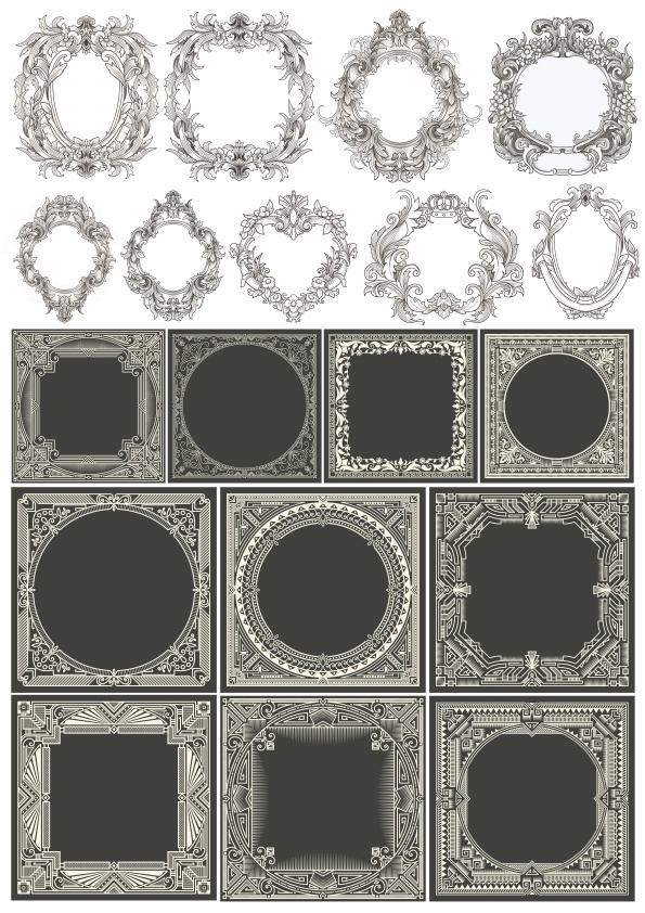 طرح مجموعه قاب های تزئینی مناسب برای استفاده در دستگاه های cnc چوب و cnc لیزر - decorative frames borders set cdr file