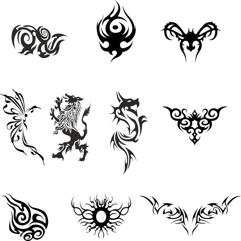 طرح فایل وکتور طرح خالکوبی اژدها مناسب برای استفاده در دستگاه های cnc چوب و cnc لیزر - silhouette dragon tattoo vector set cdr file