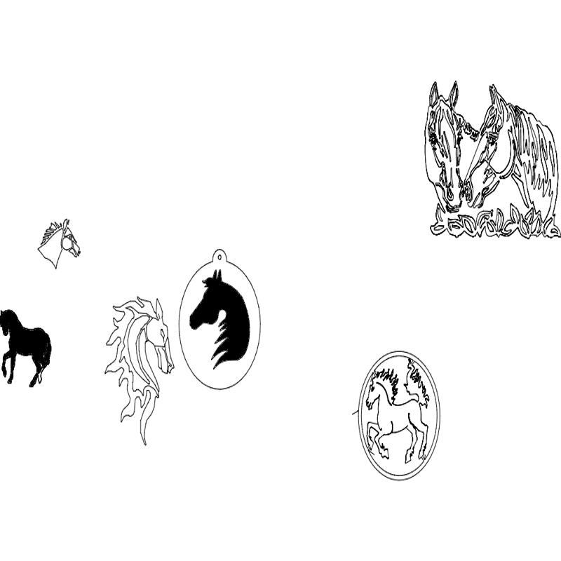 طرح چند تکه سر اسب مناسب برای استفاده در دستگاه های cnc چوب و cnc لیزر - horses heads multiple dxf file