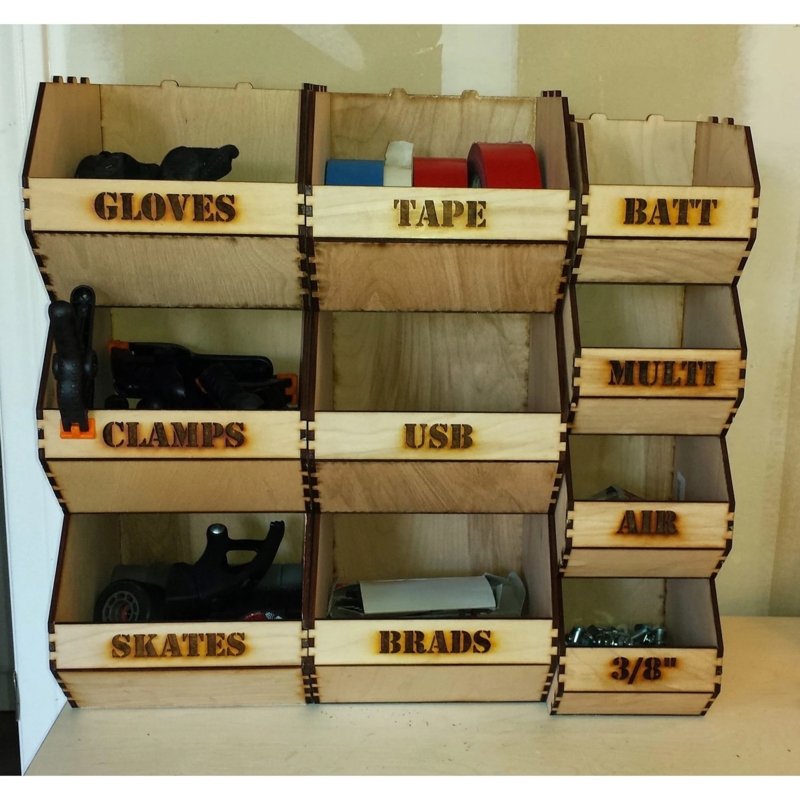 طرح سطل های ذخیره سازی قابل چیدن مناسب برای استفاده در دستگاه های cnc چوب و cnc لیزر - laser cut stackable storage bins dxf file