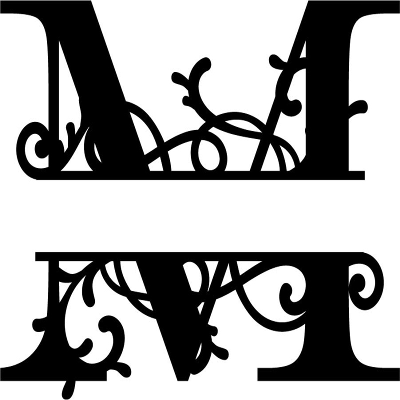 طرح حروف مونوگرام (m) به صورت لایه باز مناسب برای استفاده در دستگاه های cnc چوب و cnc لیزر - split monogram letter m dxf file