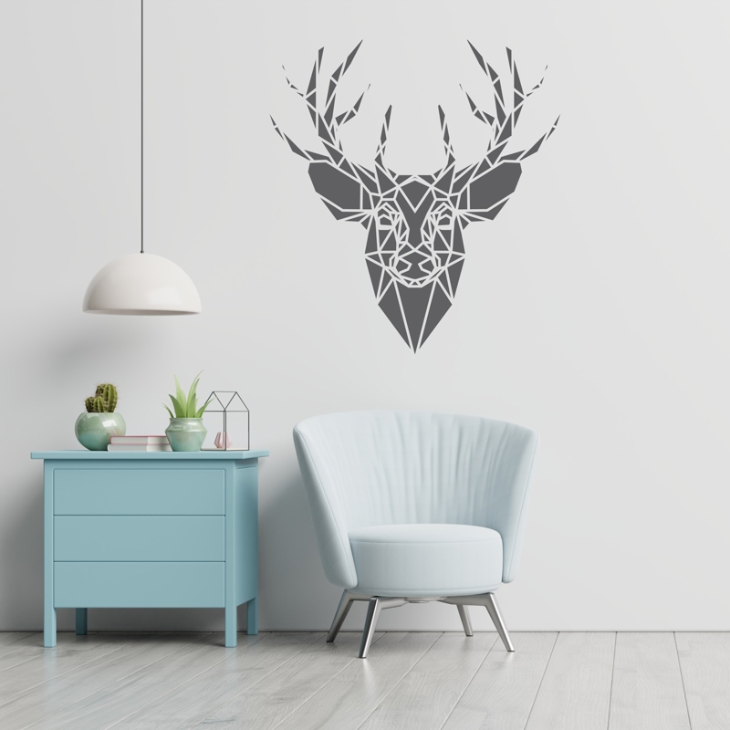 طرح پانل دیواری چند ضلعی سر گوزن مناسب برای استفاده در دستگاه های cnc چوب و cnc لیزر - laser cut deer head polygonal panel wall decor cdr file