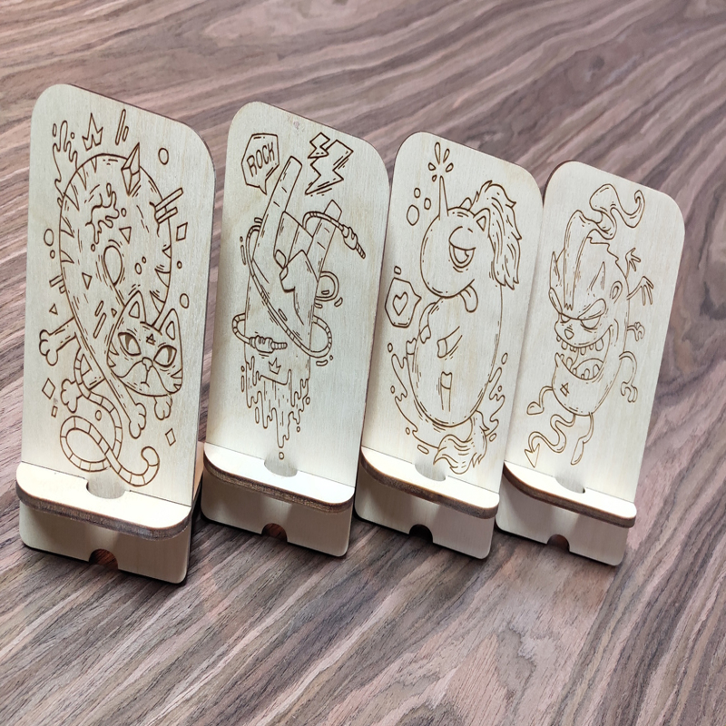 طرح پایه‌های تلفن به همراه حکاکی مناسب برای استفاده در دستگاه های cnc چوب و cnc لیزر - laser cut phone stands with engraving cdr file