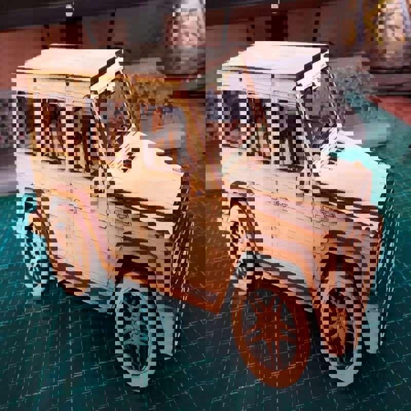 طرح پازل سه بعدی جیپ به همراه مونتاژ مناسب برای استفاده در دستگاه های cnc چوب و cnc لیزر - laser cut jeep 3d puzzle with assembly cdr file