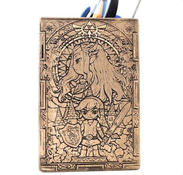 طرح جا خودکاری طرح دار زلدا مناسب برای استفاده در دستگاه های cnc چوب و cnc لیزر - laser cut zelda pen holder cdr file