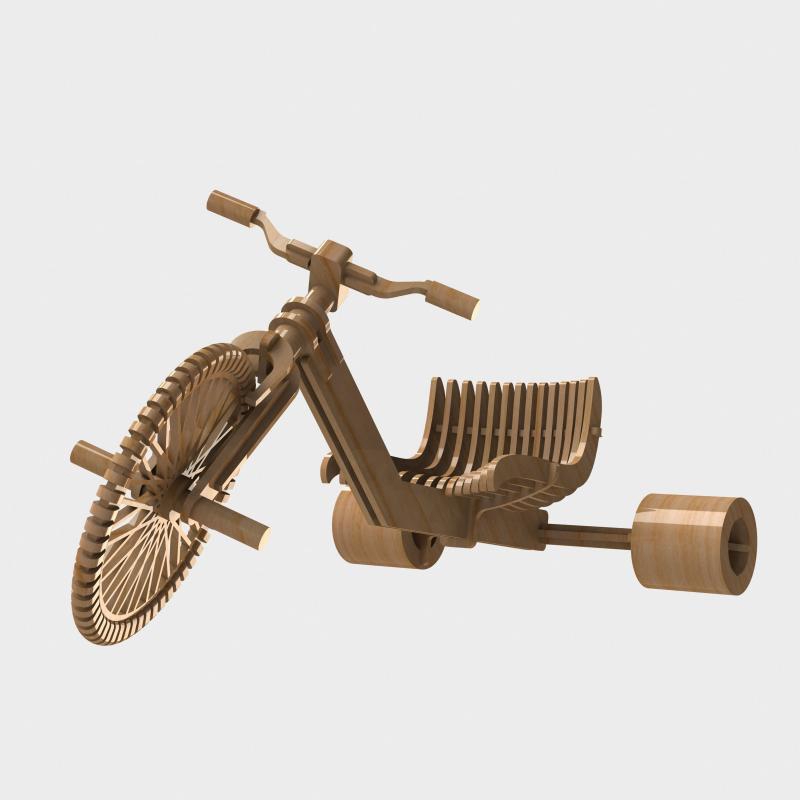 طرح پازل سه بعدی سه چرخه دریفت مناسب برای استفاده در دستگاه های cnc چوب و cnc لیزر - tricycle drift 3d puzzle cdr file