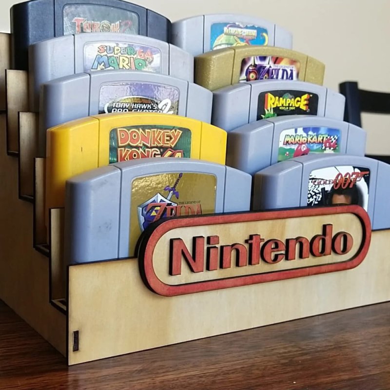 طرح پایه نمایش کارتریج n64 مناسب برای استفاده در دستگاه های cnc چوب و cnc لیزر - laser cut n64 cartridge display stand
