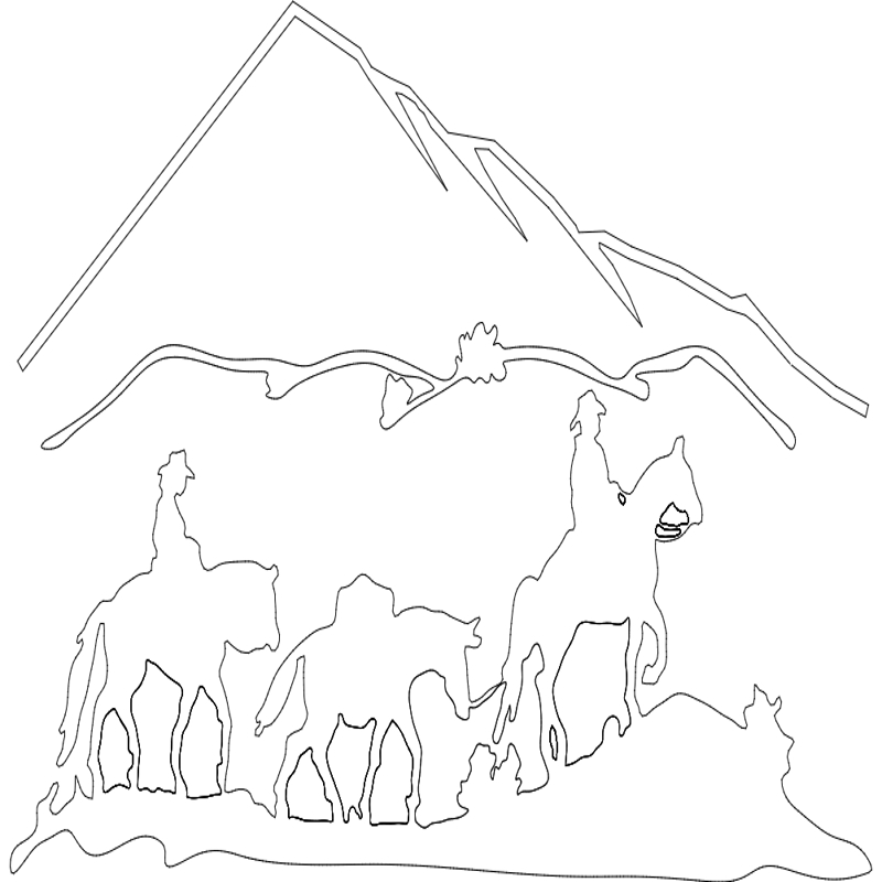 طرح اسب و کوه مناسب برای استفاده در دستگاه های cnc چوب و cnc لیزر - horses n mountains dxf file