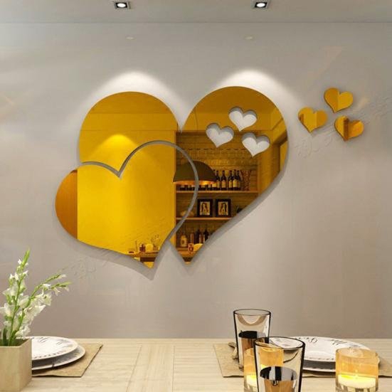 طرح برچسب آینه اکریلیک به شکل قلب مناسب برای استفاده در دستگاه های cnc چوب و cnc لیزر - laser cut heart shape acrylic mirror stickers