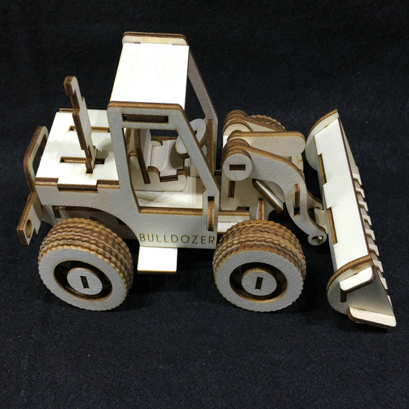 طرح مدل سه بعدی پازل چوبی بولدوزر مناسب برای استفاده در دستگاه های cnc چوب و cnc لیزر - bulldozer laser cut wooden 3d model puzzle kit cdr file