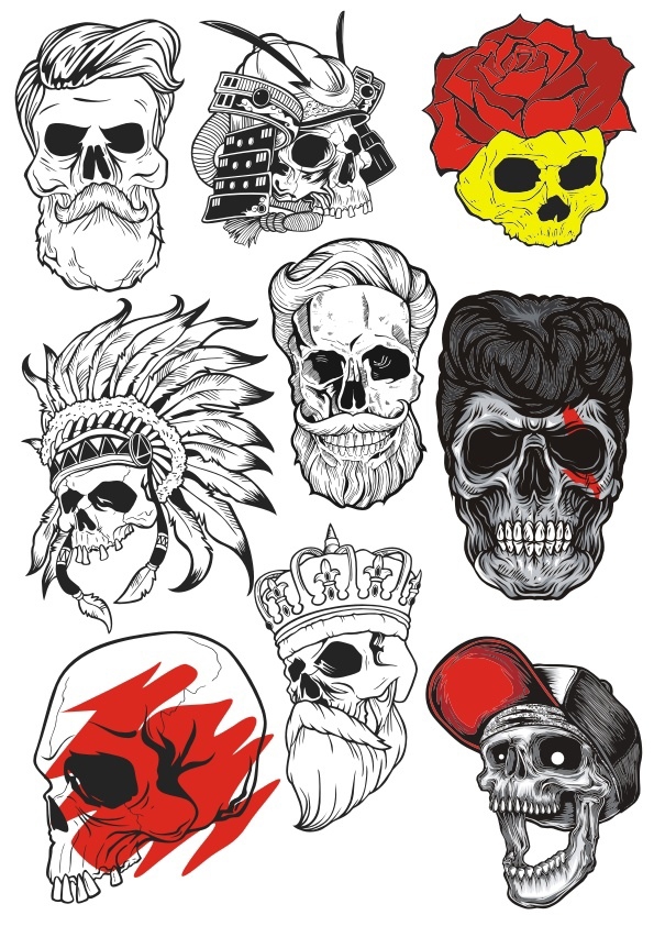 طرح تصویر برداری جمجمه های ریش دار مناسب برای استفاده در دستگاه های cnc چوب و cnc لیزر - bearded skulls vector illustration cdr file