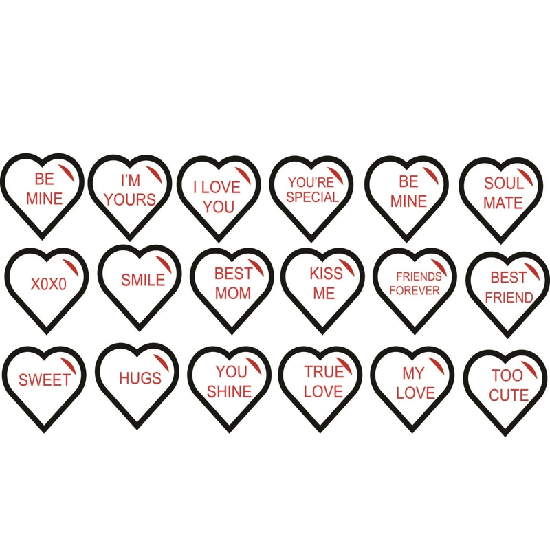 طرح فایل برش قلب آبنباتی مناسب برای استفاده در دستگاه های cnc چوب و cnc لیزر - laser cut candy heart cut outs svg file