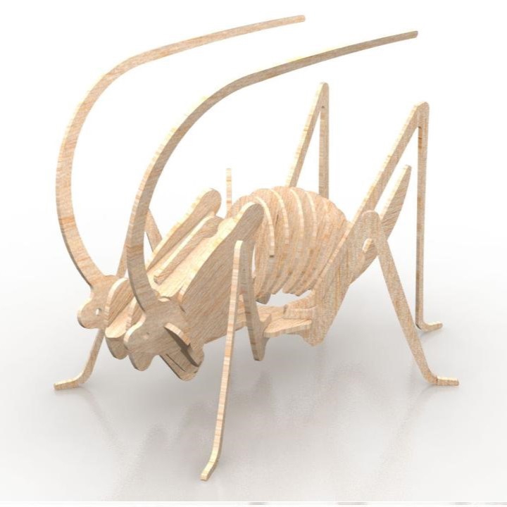 طرح پازل سه بعدی ملخ کریکت مناسب برای استفاده در دستگاه های cnc چوب و cnc لیزر - laser cut cricket grasshopper 3d puzzle dxf file