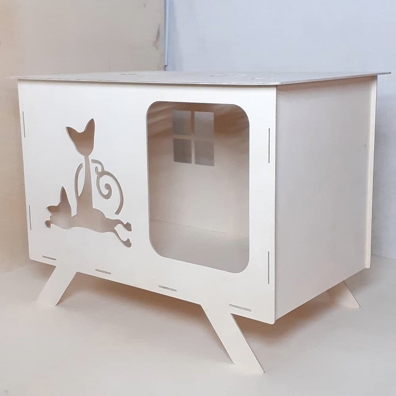 طرح خانه گربه مناسب برای استفاده در دستگاه های cnc چوب و cnc لیزر - laser cut cat house cdr file
