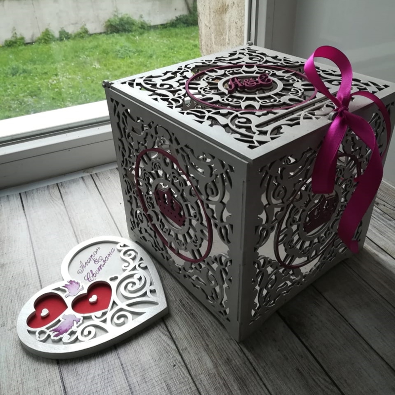طرح جعبه کارت عروسی برای پول مناسب برای استفاده در دستگاه های cnc چوب و cnc لیزر - laser cut wedding box for money wedding card box cdr file