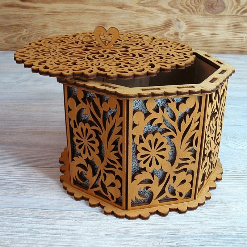 طرح سبد هدیه هشت ضلعی تزئینی مناسب برای استفاده در دستگاه های cnc چوب و cnc لیزر - laser cut decorative octagon gift basket cdr file