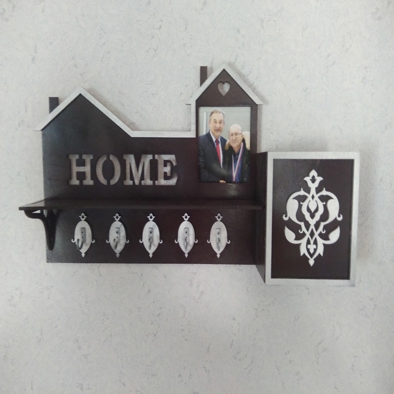 طرح جاکلیدی به همراه قاب عکس مناسب برای استفاده در دستگاه های cnc چوب و cnc لیزر - laser cut key hanger with photo frame cdr file
