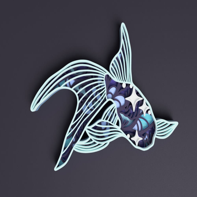 طرح هنری لایه باز ماهی قرمز مناسب برای استفاده در دستگاه های cnc چوب و cnc لیزر - laser cut goldfish layered art svg file