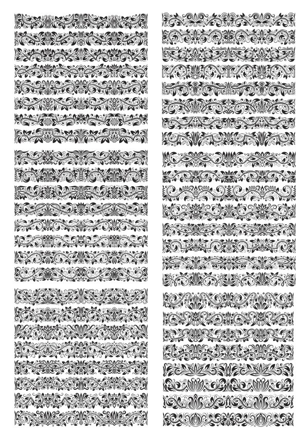 طرح فایل کورل cdr با طرح گل بدون درز مناسب برای استفاده در دستگاه های cnc چوب و cnc لیزر - seamless floral borders cdr file