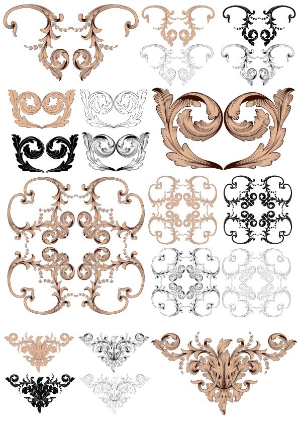 طرح تزئینات باروک قدیمی مناسب برای استفاده در دستگاه های cnc چوب و cnc لیزر - vintage baroque ornaments cdr file