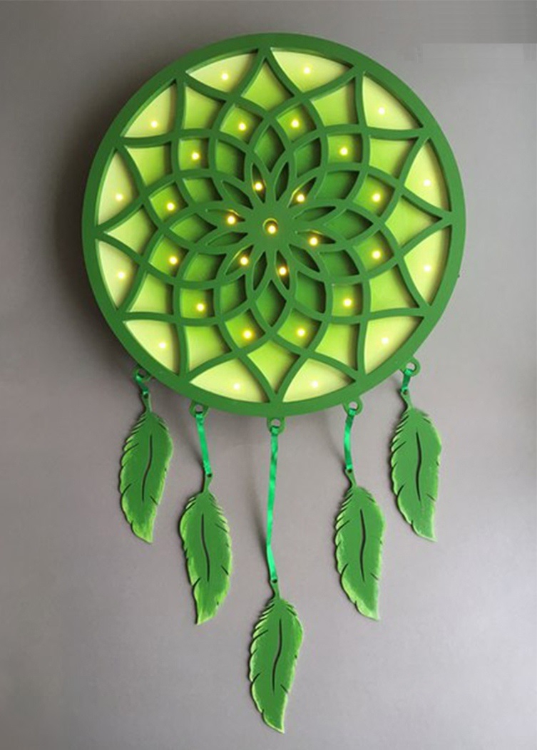 طرح دریم کچر با پر مناسب برای استفاده در دستگاه های cnc چوب و cnc لیزر - laser cut dreamcatcher with feathers dxf file