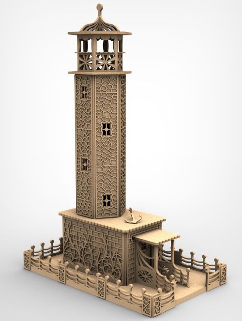 طرح مدل سه بعدی فانوس دریایی چوبی مناسب برای استفاده در دستگاه های cnc چوب و cnc لیزر - laser cut wooden lighthouse 3d model cdr file