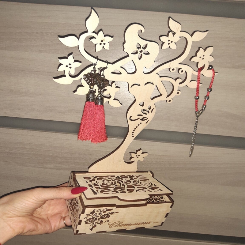 طرح جا جواهری دخترانه مناسب برای استفاده در دستگاه های cnc چوب و cnc لیزر - laser cut girl jewelry stand cdr file