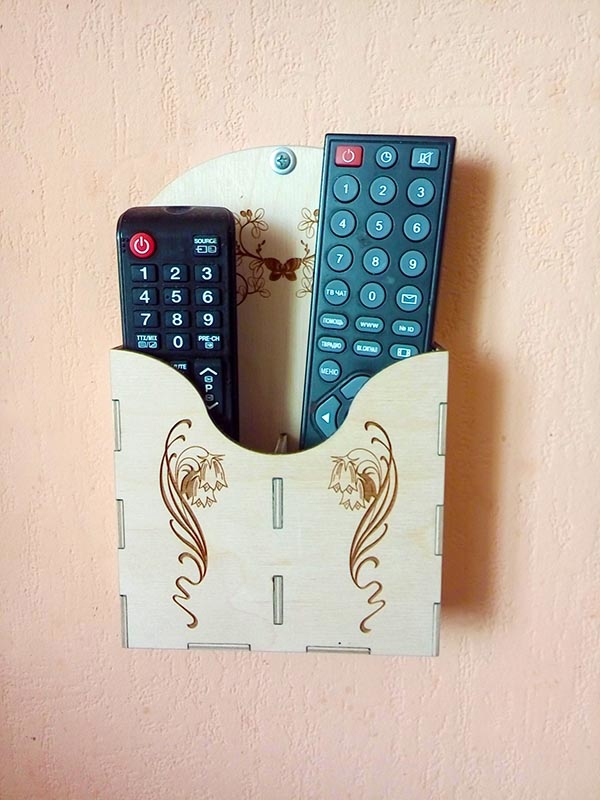 طرح جا کنترلی دیواری مناسب برای استفاده در دستگاه های cnc چوب و cnc لیزر - laser cut wall mounted remote control holder cdr file