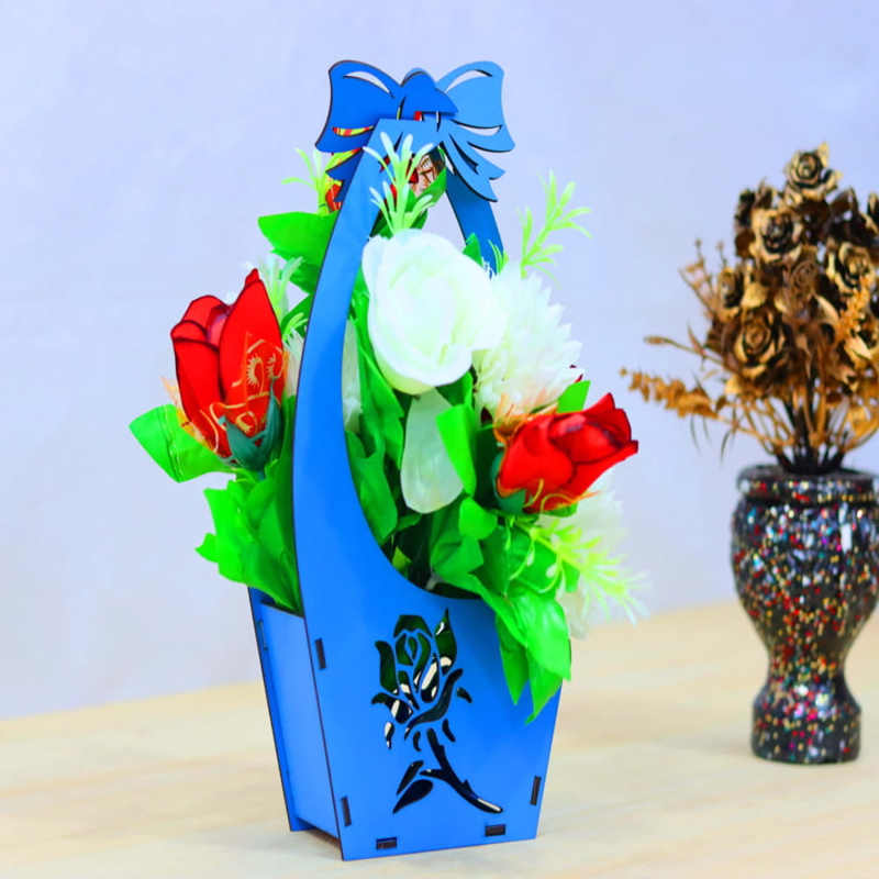 طرح پایه سبد گل مناسب برای استفاده در دستگاه های cnc چوب و cnc لیزر - laser cut flower basket stand cdr file