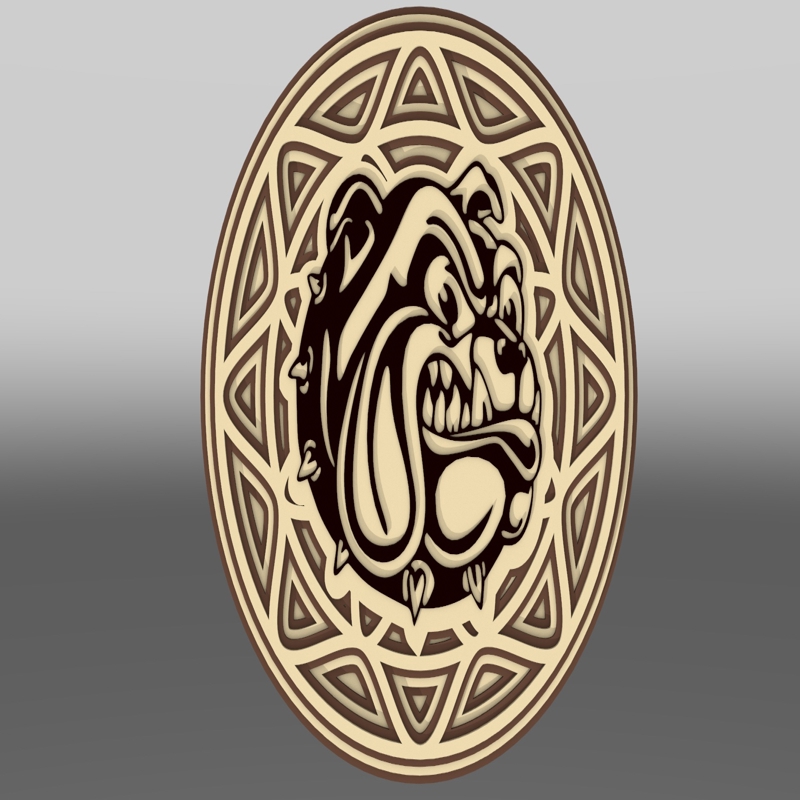 طرح دیوار بولداگ چندلایه مناسب برای استفاده در دستگاه های cnc چوب و cnc لیزر - laser cut multilayer bulldog wall art template cdr file