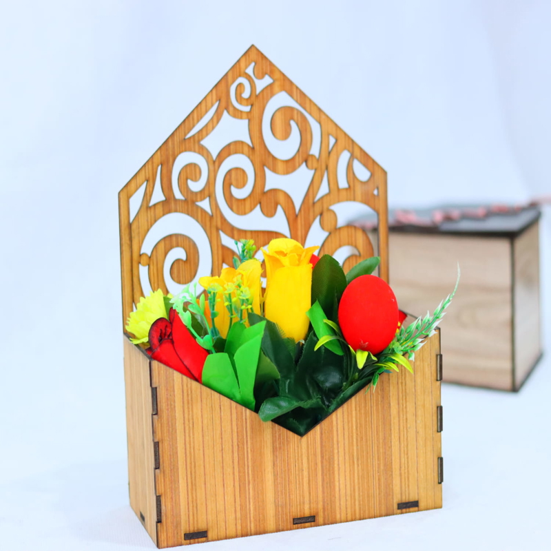 طرح سبد گل چوبی با ضخامت 3 میلی‌متر مناسب برای استفاده در دستگاه های cnc چوب و cnc لیزر - laser cut wood flower basket 3mm cdr file