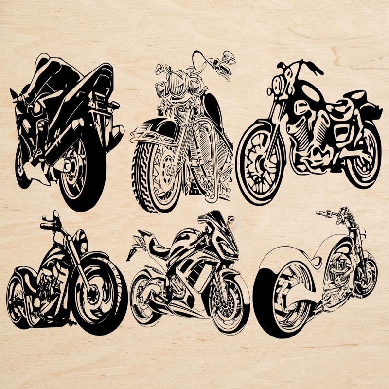 طرح و حکاکی موتور سیکلت مناسب برای استفاده در دستگاه های cnc چوب و cnc لیزر - laser cut engrave motorbike theme decor cdr file