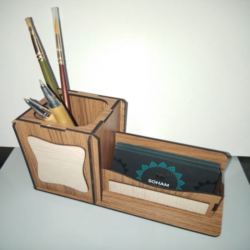 طرح جا خودکاری و جا کارت ویزیت مناسب برای استفاده در دستگاه های cnc چوب و cnc لیزر - laser cut pen stand and visiting card holder cdr file