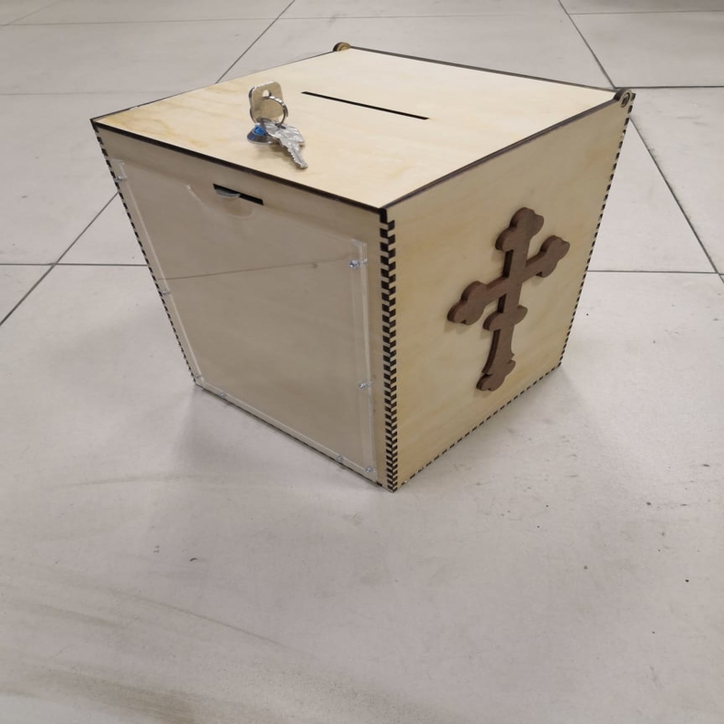 طرح جعبه صدقات مناسب برای استفاده در دستگاه های cnc چوب و cnc لیزر - laser cut donation box cdr file