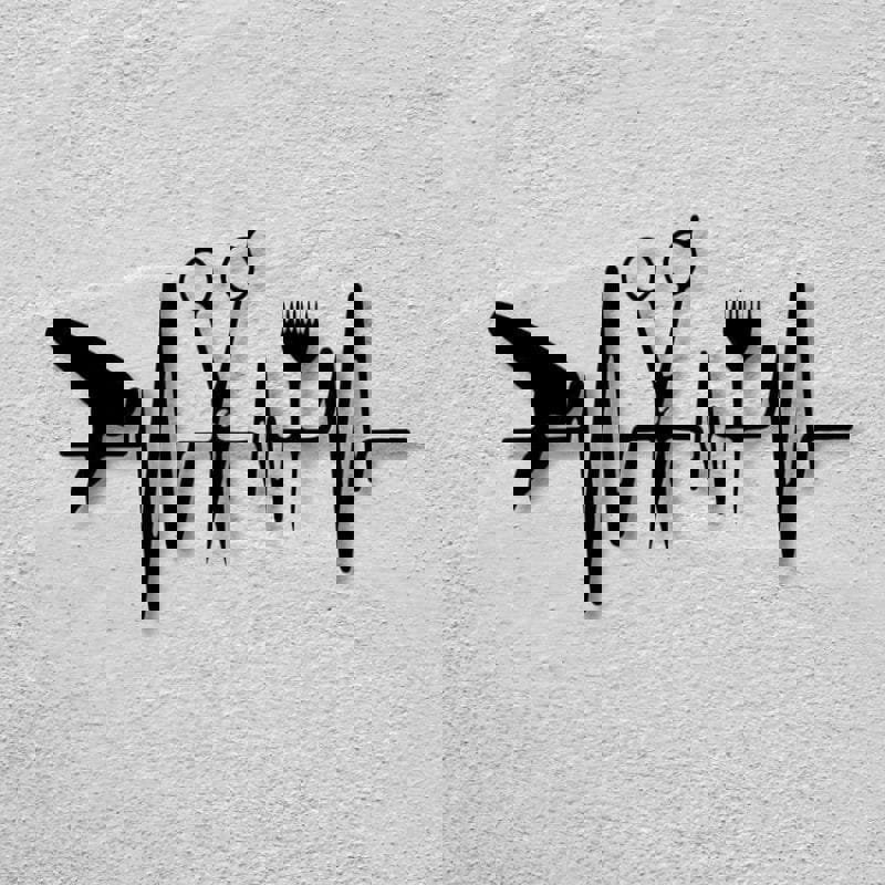 طرح قلب، دکور دیوار آرایشگاه مناسب برای استفاده در دستگاه های cnc چوب و cnc لیزر - laser cut heartbeat hairdresser wall decor