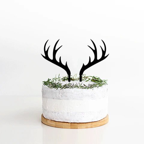طرح رویه کیک شاخ گوزن مناسب برای استفاده در دستگاه های cnc چوب و cnc لیزر - laser cut deer antler cake topper