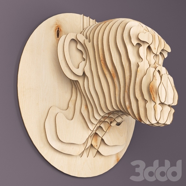 طرح سه لایی سر میمون با ضخامت 3 میلی متر مناسب برای استفاده در دستگاه های cnc چوب و cnc لیزر - monkey head plywood 3mm cdr file