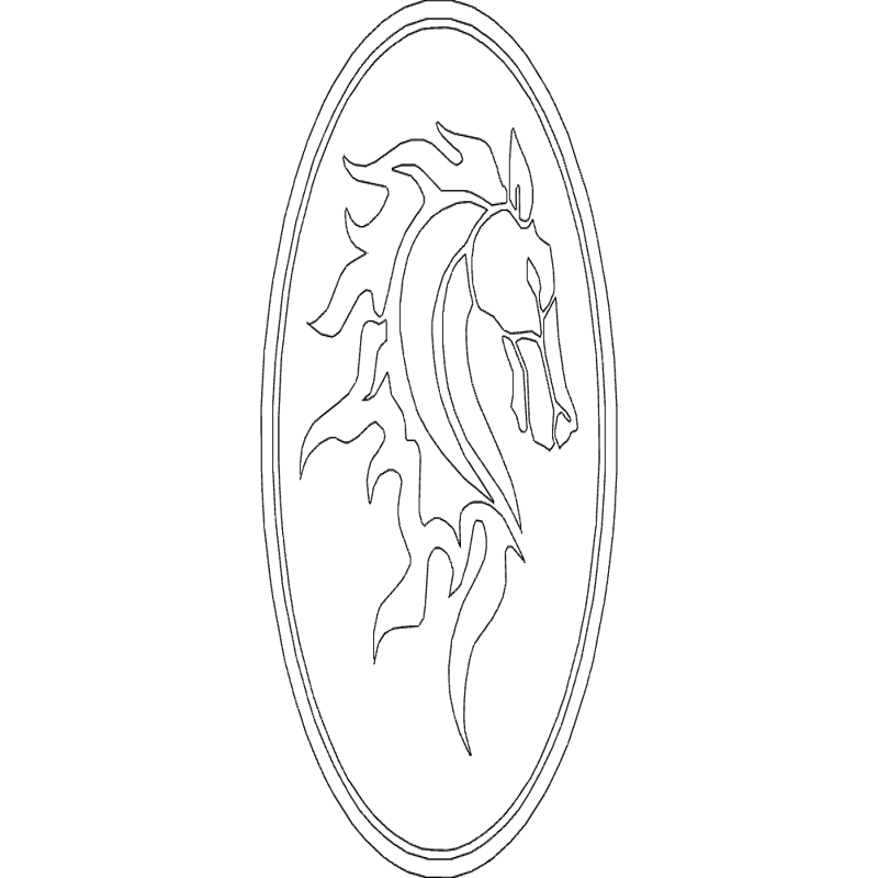 طرح قاب بیضی شکل سر اسب مناسب برای استفاده در دستگاه های cnc چوب و cnc لیزر - horse head in oval frame dxf file