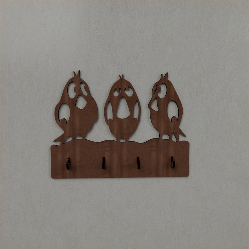 طرح جاکلیدی پرنده گنجشک مناسب برای استفاده در دستگاه های cnc چوب و cnc لیزر - laser cut sparrow bird wall hanger key coat hook clothes rack cdr file