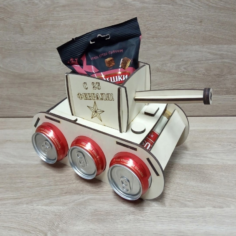 طرح جای تنقلات به شکل مخزن نوشابه مناسب برای استفاده در دستگاه های cnc چوب و cnc لیزر - laser cut tank shape beer snacks holder cdr file