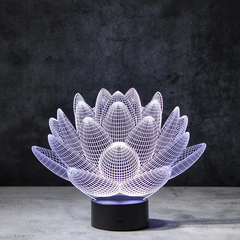 طرح چراغ خواب سه بعدی لوتوس مناسب برای استفاده در دستگاه های cnc چوب و cnc لیزر - laser cut lotus 3d illusion lamp cdr file
