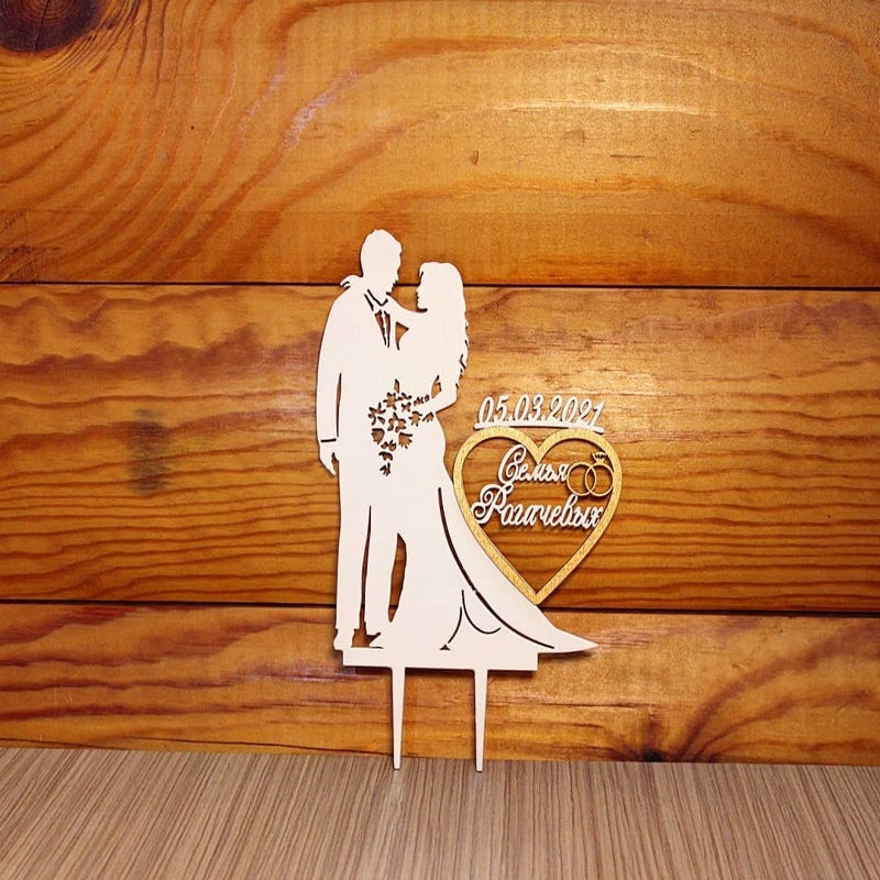 طرح تزیین کیک عروسی عروس و داماد مناسب برای استفاده در دستگاه های cnc چوب و cnc لیزر - laser cut wedding cake toppers bride and groom cdr file