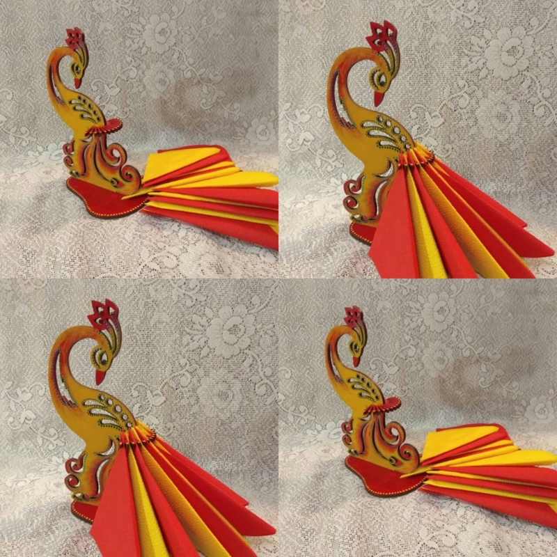 طرح جا دستمال سفره طرح طاووس مناسب برای استفاده در دستگاه های cnc چوب و cnc لیزر - laser cut peacock napkin holder table centerpiece cdr file